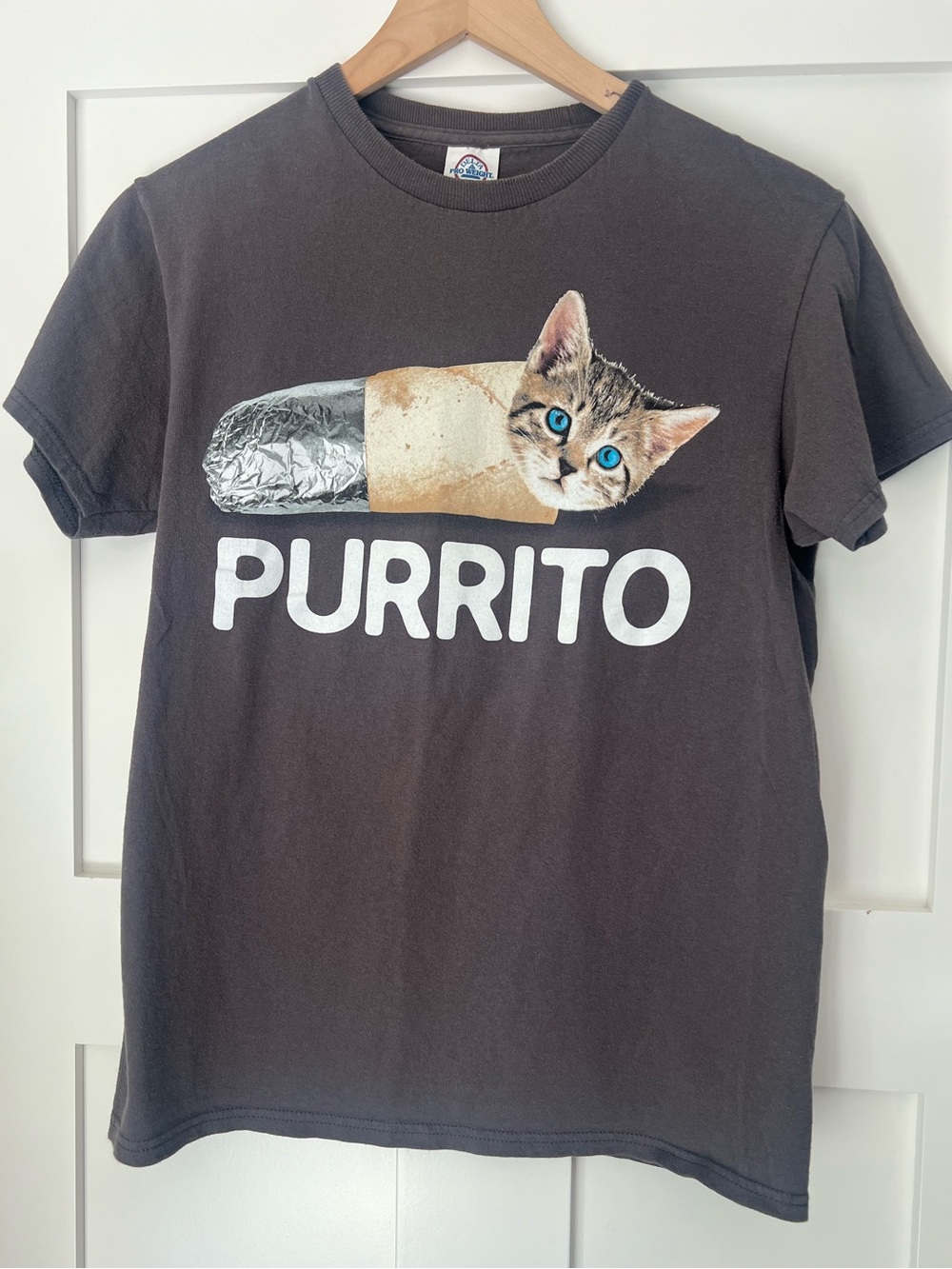Purrito Cat Graphic T-Shirt Medium Gray Size Small Funny Kawaii Tee - Picture 2 of 7